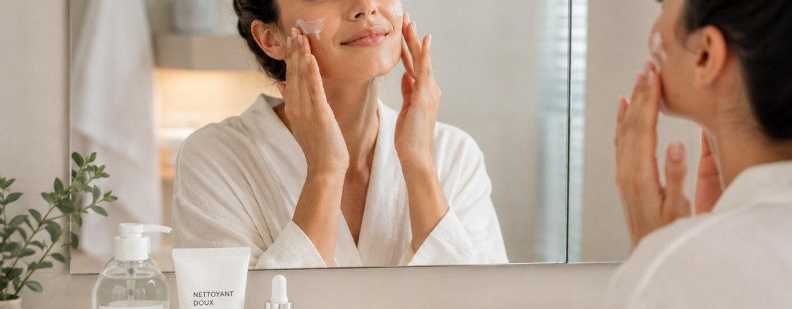 Routine visage hydratation avec nettoyant, serum et creme hydratante